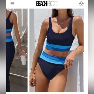 Beach Riot Mackenzie top, Heidi bottom Bikini SET, Marine Colorblock Medium